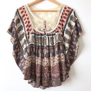 Crochet Lace Flutter Sleeve Festival Boho Blouse